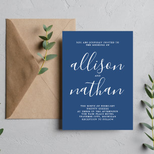True Simplicity True Blue Minimalist Wedding Invitation