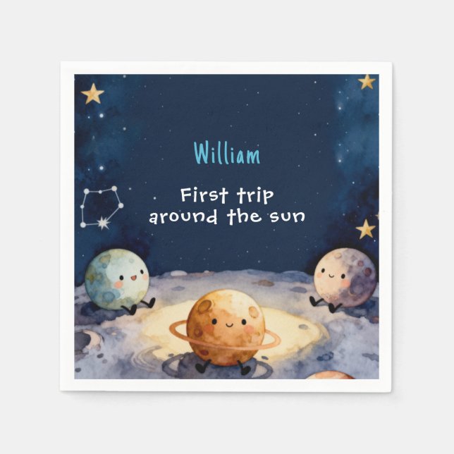 True Space First Trip Around The Sun 1st Birthday Napkin (Front)