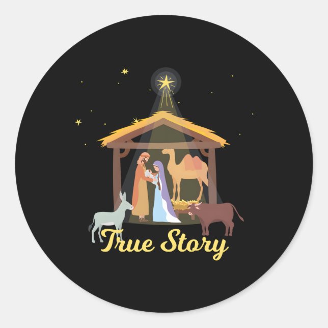 True Story Advent Nativity Scene North Star Classic Round Sticker (Front)