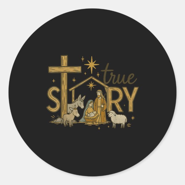 True Story Nativity Christmas Baby Jesus Religious Classic Round Sticker (Front)