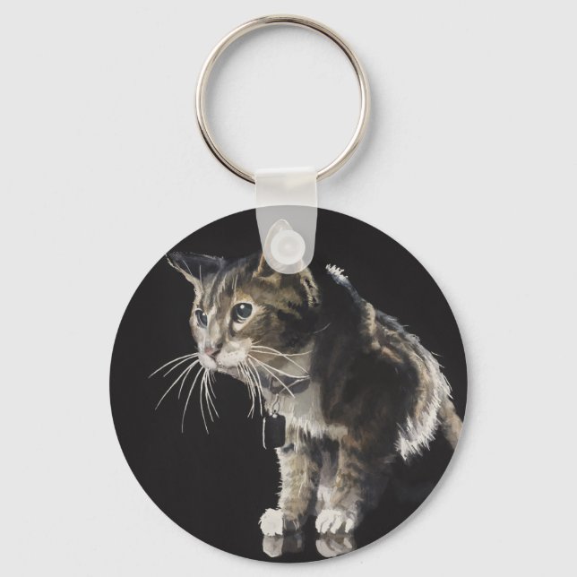 Truffles the Tabby Cat Watercolor Key Ring (Front)