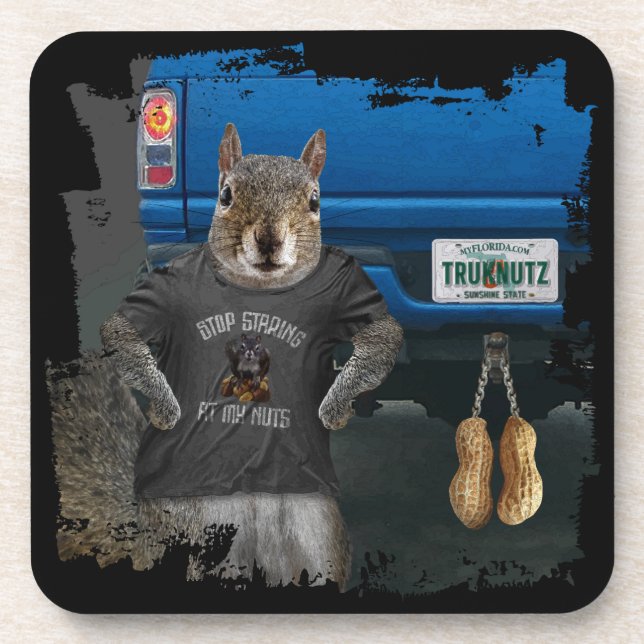 Truk Nutz - funny squirrel truck nuts Coaster (Front)