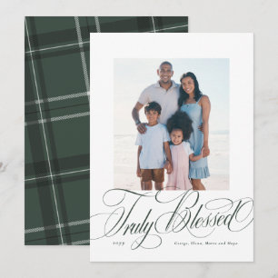 Truly blessed green religious Christmas photo Holiday Card