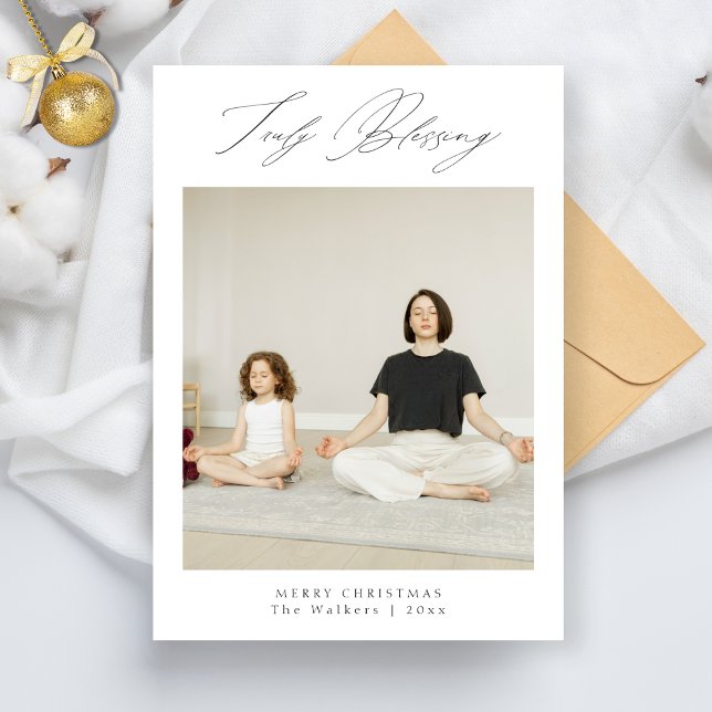 Truly Blessing Minimalist Peaceful Family Photo Holiday Card (Creator Uploaded)