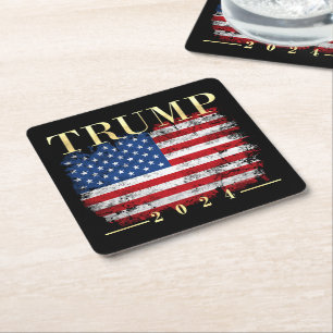Trump 2020 Elegant Gold Vintage Flag Square Paper Coaster