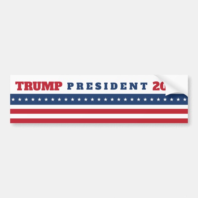 Trump 2020 Red White & Blue Flag Bumper Sticker (Front)
