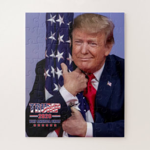 Trump 2020 Trump hugging the American Flag Jigsaw Puzzle