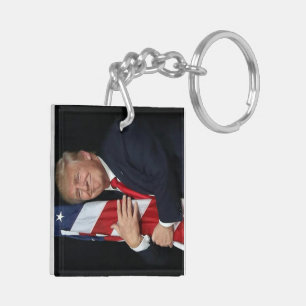 Trump 2020 - Trump Hugging the American Flag Key Ring