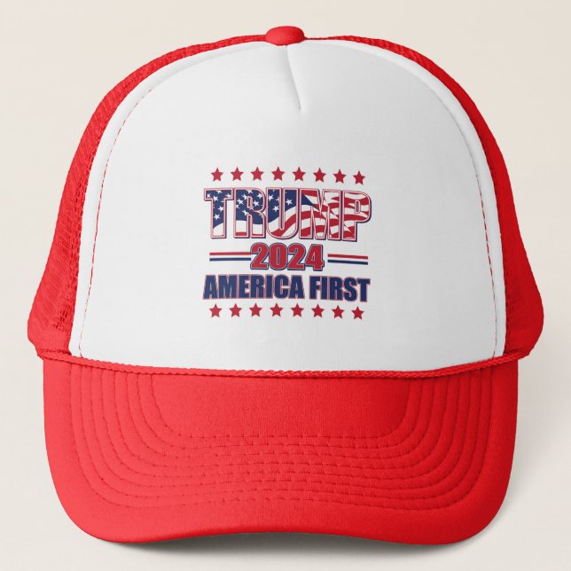 Trump 2024 America First Trucker Hat (Front)