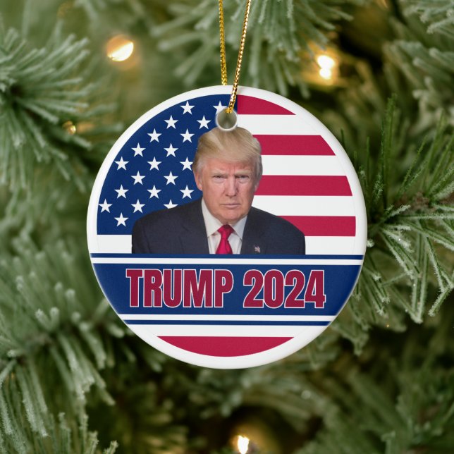 Trump 2024 American Flag  Ceramic Tree Decoration (Tree)
