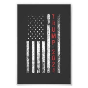 Trump 2024 American Flag Distressed Vintage  Gift Photo Print