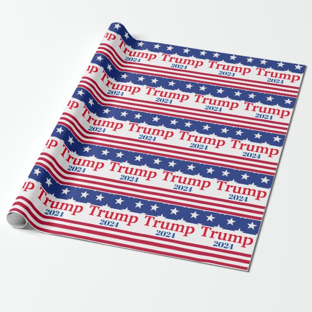Trump 2024 American Flag Patriotic Wrapping Paper (Unrolled)