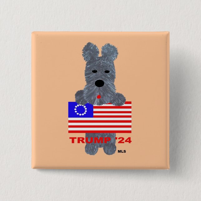 Trump 2024 Campaign Button With Scottish Terrier (Front)