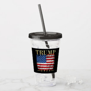 Trump 2024 Elegant Gold Vintage American Flag Acrylic Tumbler