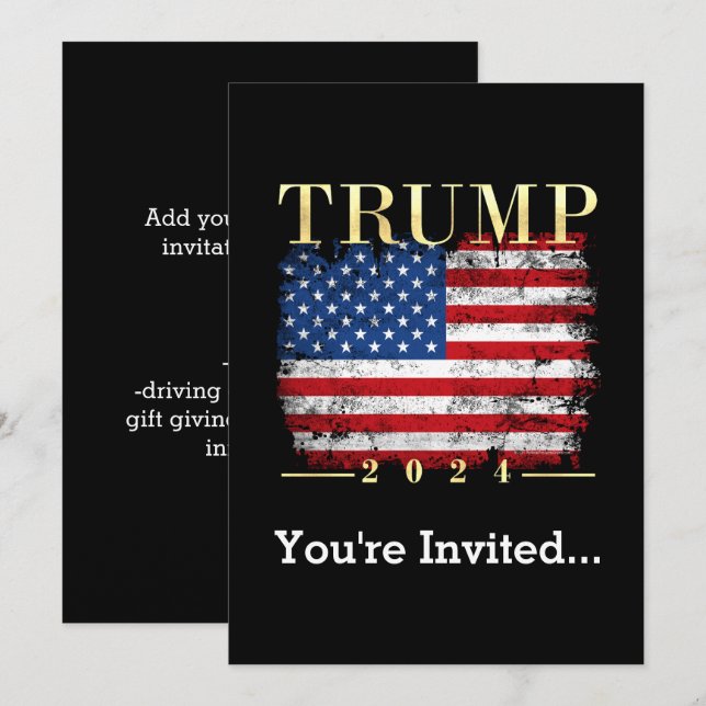 Trump 2024 Elegant Gold Vintage American Flag Invitation (Front/Back)