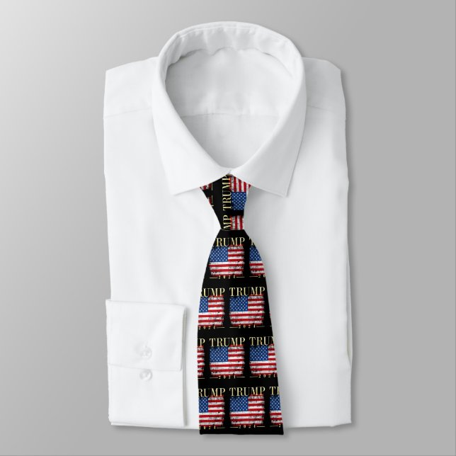 Trump 2024 Elegant Gold Vintage American Flag Tie (Tied)