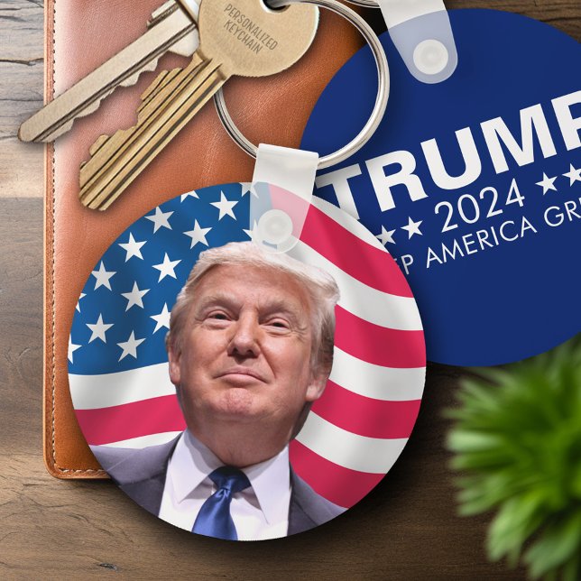 Trump 2024 Keep America Great - photo on back Key Ring (Personalized Keychain - Trump 2024)