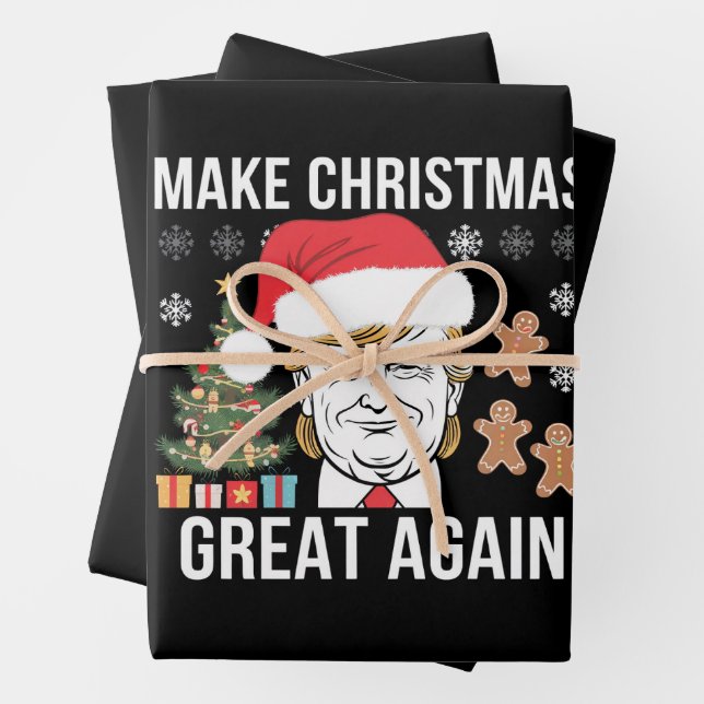 Trump 2024 Make Christmas Great Again Election Wrapping Paper Sheet (In situ)