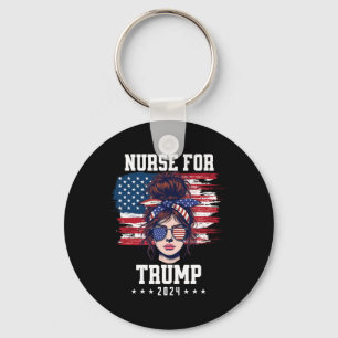 Trump 2024 Nurse Messy Bun America Usa Flag For Wo Key Ring