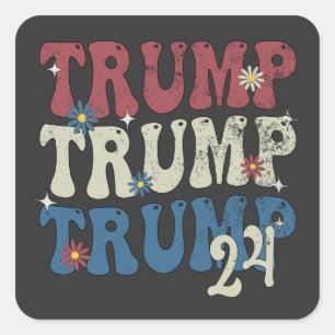 Trump 2024 Patriotic American Flag 4th Of July  Square Sticker