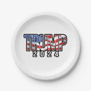 Trump 2024 Patriotic Block Letters Paper Plate