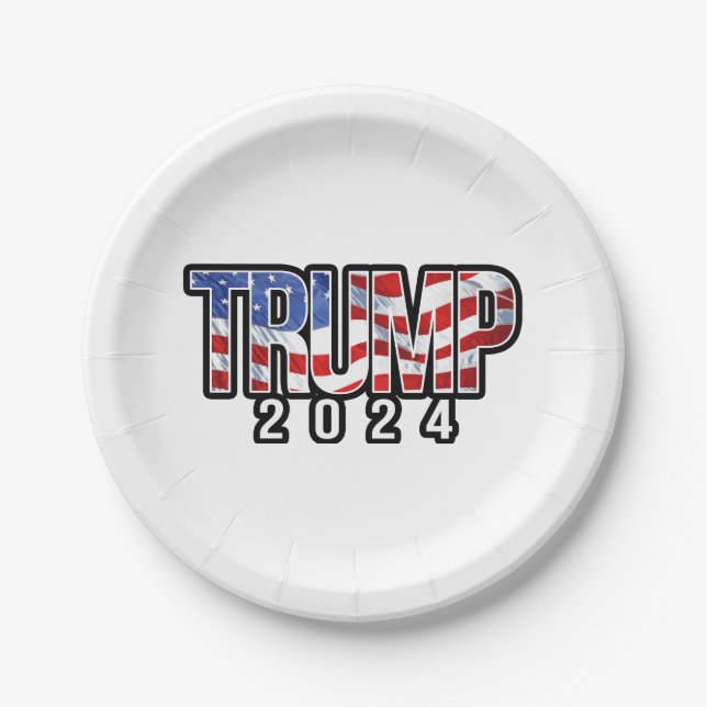 Trump 2024 Patriotic Block Letters Paper Plate (Front)