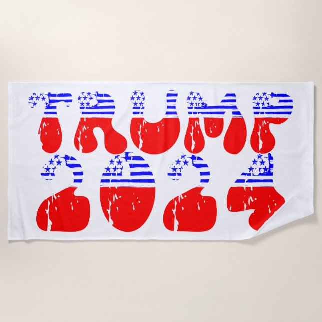 Trump 2024 Patriotic Groovy Retro Beach Towel (Front)