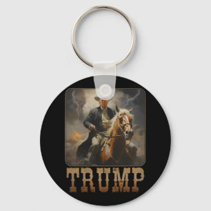 Trump 2024 President Cowboy Riding Horse Western U Key Ring