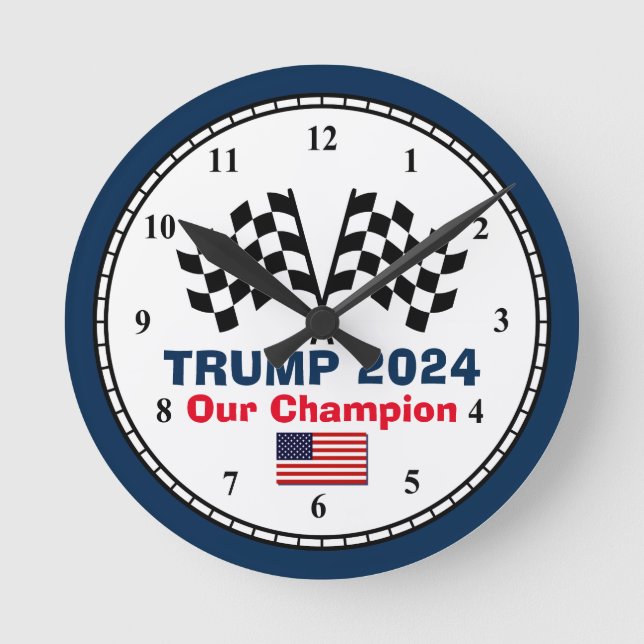 Trump 2024 Race Flags Round Clock (Front)