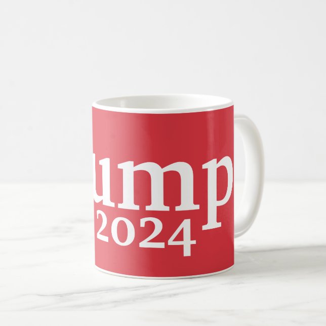 Trump 2024 Red and White Presidential Campaign Coffee Mug (Front Right)