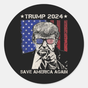 Trump 2024 Save America Again American Flag 1 Classic Round Sticker