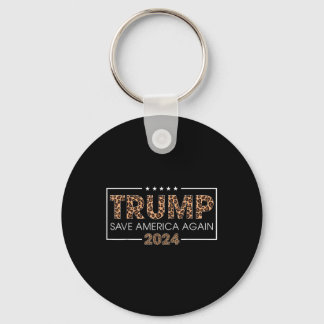 Trump 2024 Save America Again Leopard Print Gift W Key Ring
