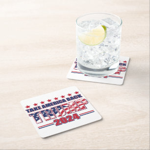 Trump 2024 Take America Back Square Paper Coaster