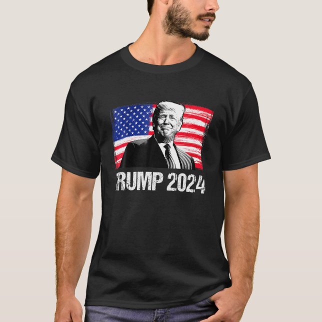 Trump 2024 USA Flag Campaign Re Elect President Ju T-Shirt (Front)