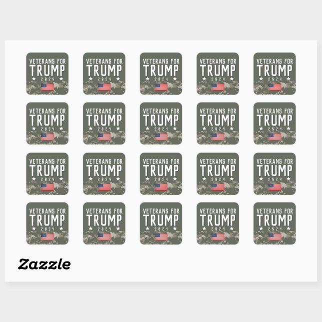 Trump 2024 Veterans for Trump Camo Square Sticker (Sheet)