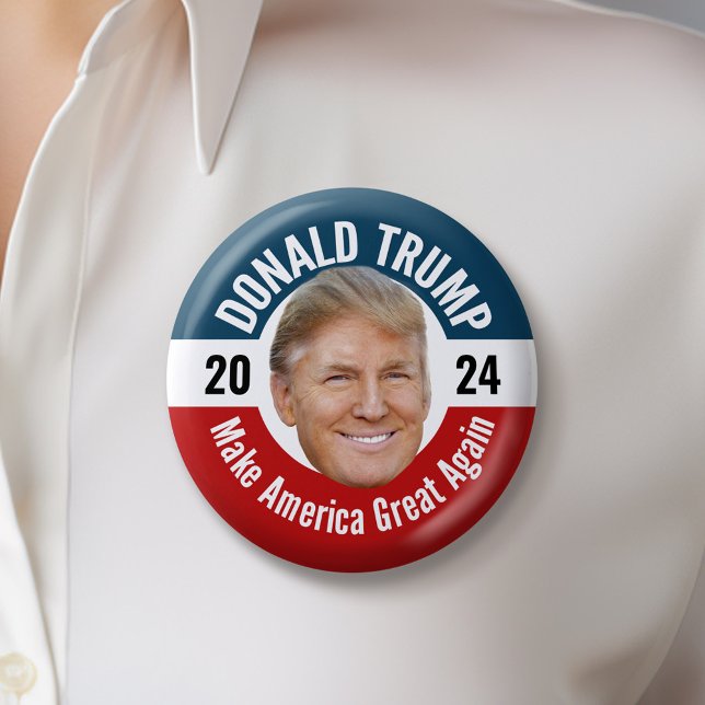 Trump 2024 with Photo - Floating Head Design 6 Cm Round Badge (Trump 2024 Button)