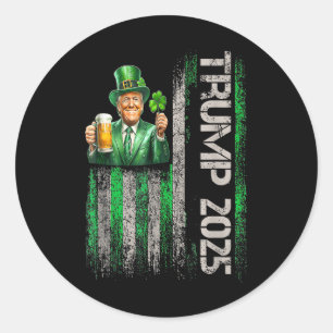 Trump 2025 American Flag Vintage St. Patricks Day Classic Round Sticker