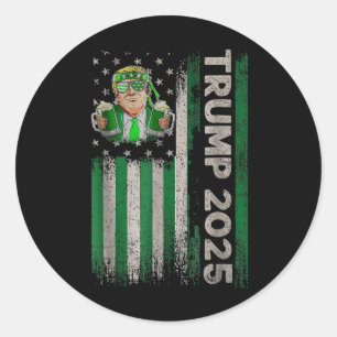 Trump 2025 American Flag Vintage St. Patricks Day Classic Round Sticker