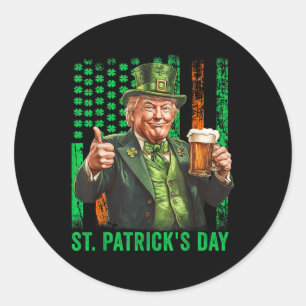 Trump 2025 American Flag Vintage St. Patricks Day Classic Round Sticker