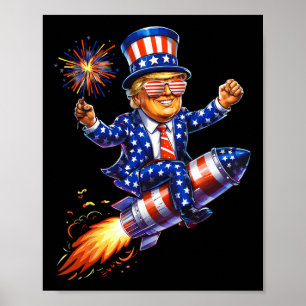 Trump 2025 Happy 4th Of July Trump American Flag F Poster