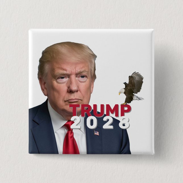 Trump 2028 Text With Bald Eagle 15 Cm Square Badge (Front)