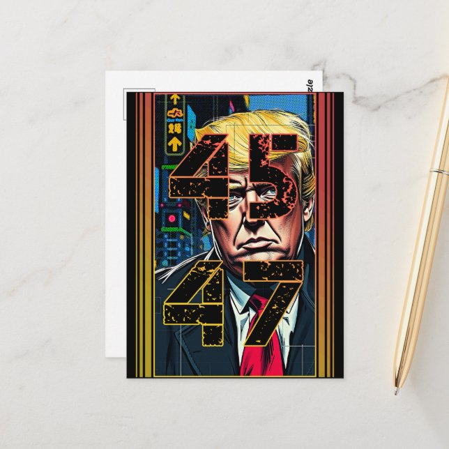 Trump 45 47 Pop Art Portrait Postcard (Front/Back In Situ)