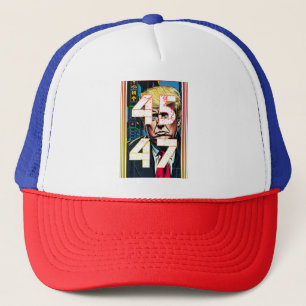 Trump 45 47 Pop Art Portrait Trucker Hat