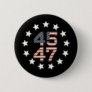 Trump 45 47 Stars Vintage USA American Flag 6 Cm Round Badge
