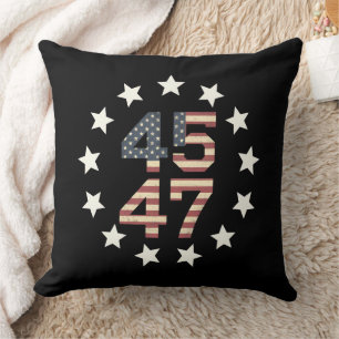 Trump 45 47 Stars Vintage USA American Flag Cushion