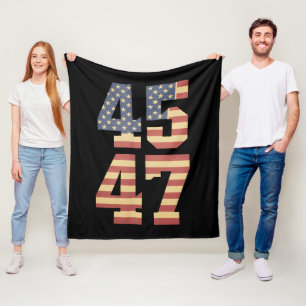 Trump 45 47 Vintage America USA Flag Fleece Blanket