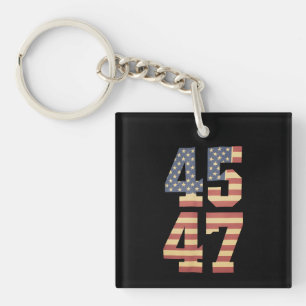 Trump 45 47 Vintage America USA Flag Key Ring