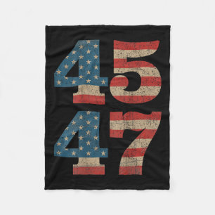 Trump 45 47 Vintage American Flag Retro 4547 Fleece Blanket
