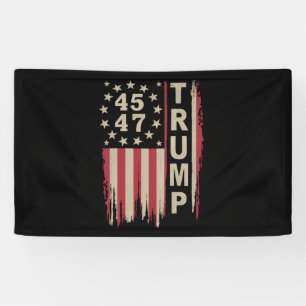 Trump 45 47 Vintage Retro America USA Flag Banner