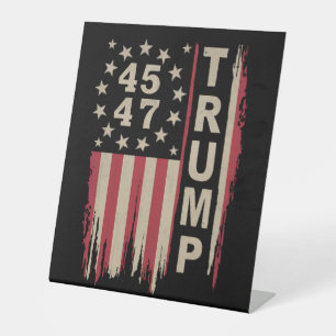 Trump 45 47 Vintage Retro America USA Flag Pedestal Sign